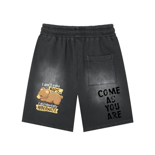 Rectangle Patch Monkey Washed Shorts