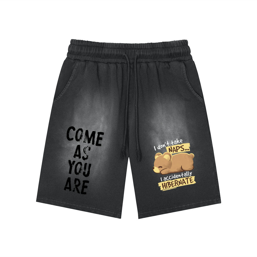 Rectangle Patch Monkey Washed Shorts